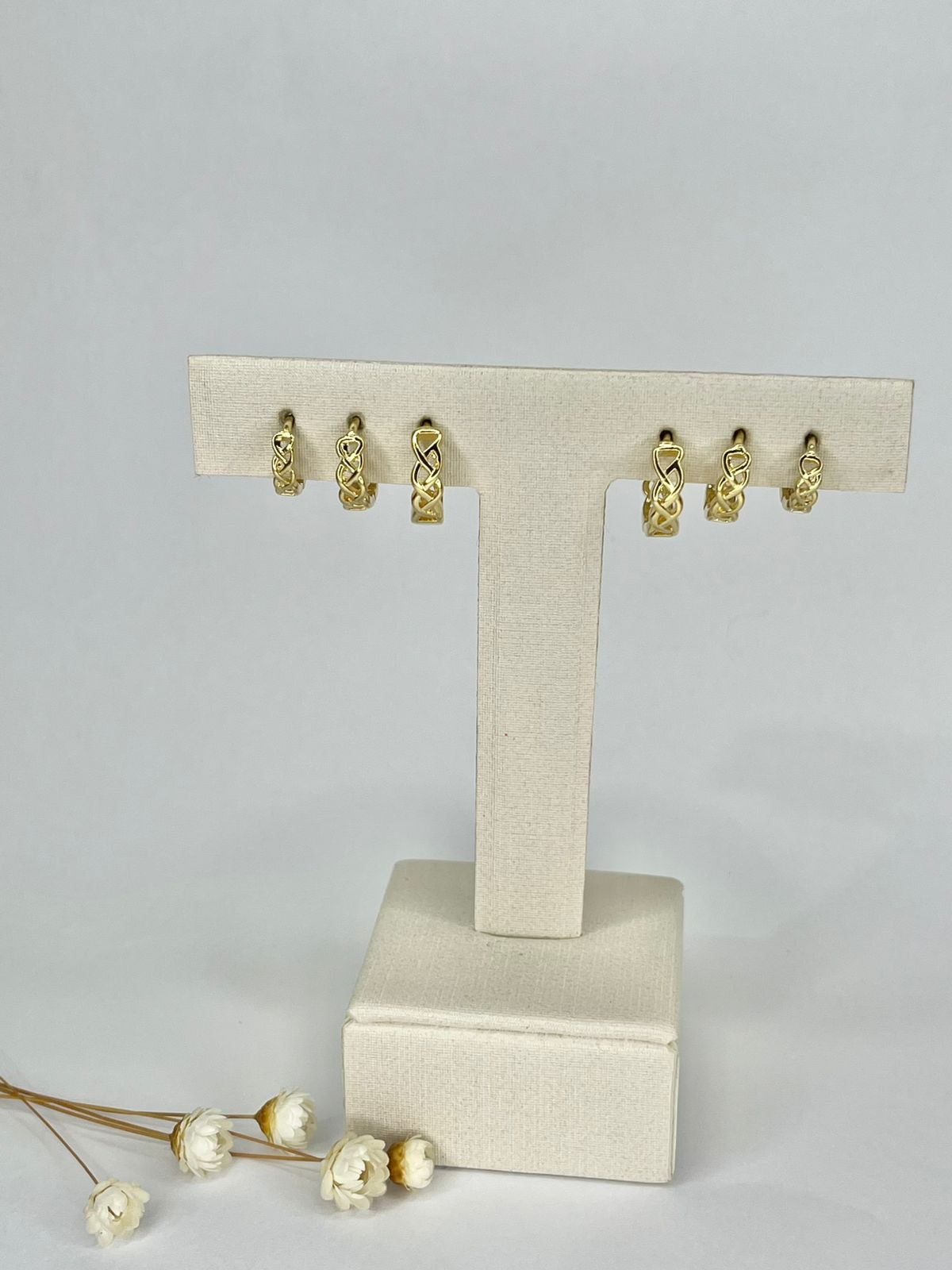 Trio de argolinhas clic trançada lisa